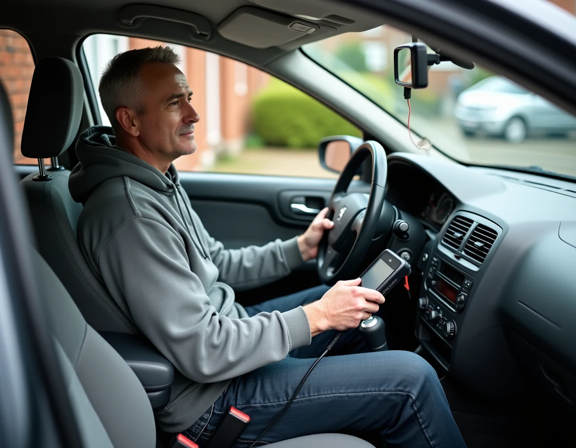Propriétaire de Peugeot 307 HDI utilisant un scanner OBD2 pour réinitialiser le BSI depuis l'habitacle