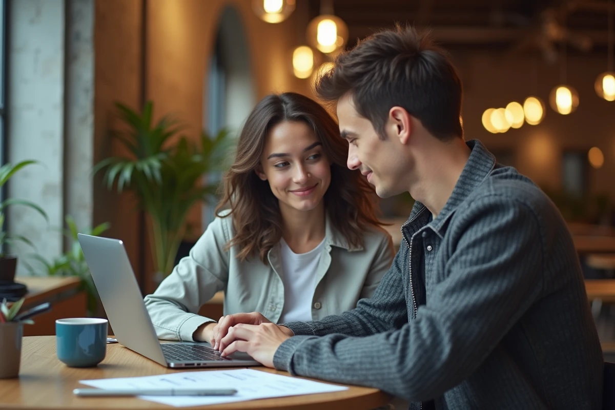 Deux étudiants collaborant sur l'interface ENT UTC dans un espace étude de campus