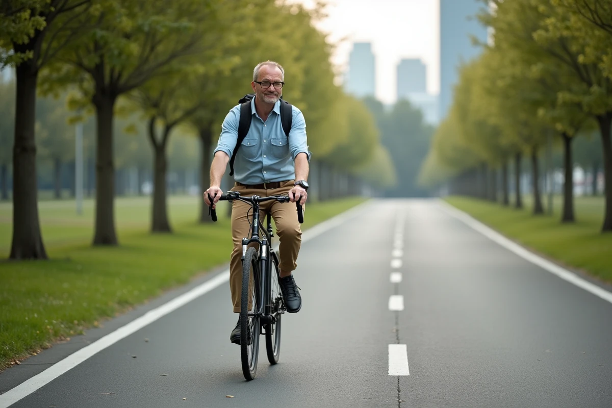 Homme à vélo dans un parc urbain calme