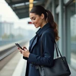 Jeune femme professionnelle sur plateforme de train