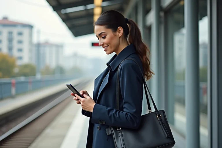 Jeune femme professionnelle sur plateforme de train
